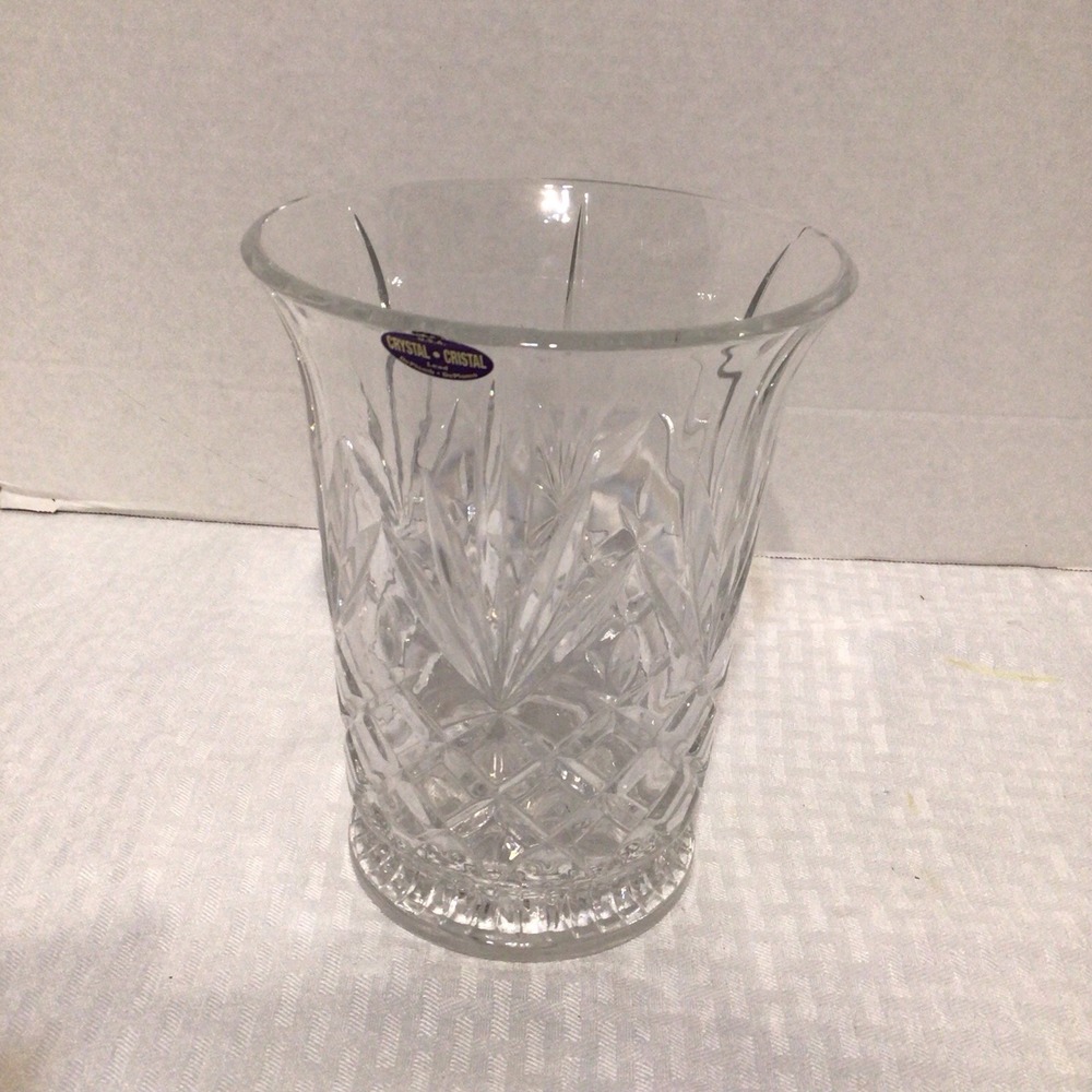 DePlomb Lead Crystal Vase 7.5"‎ Diamonds Star Rivets USA